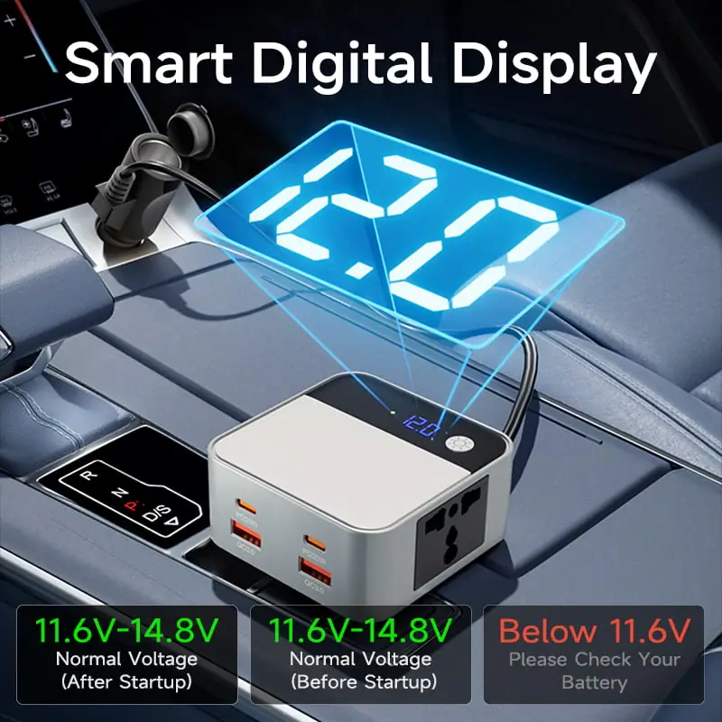 200W DC 12V to AC 220 110V Car Inverter 4 USB Output QC3.0 PD20W Fast Charging Voltage Inverter for Cars detail 6