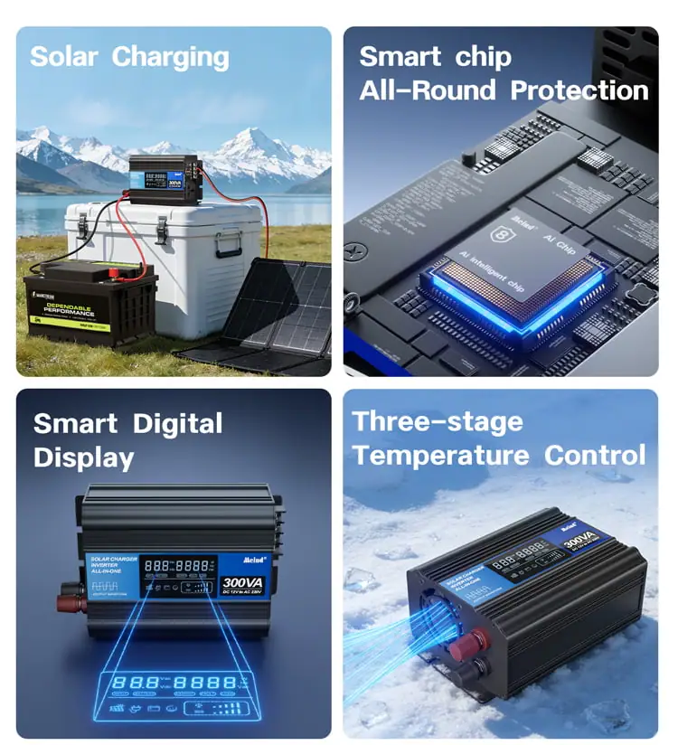 300W DC 12V/24V to AC 110V/220V Peak 600W Off-Grid Solar Inverter detail 3