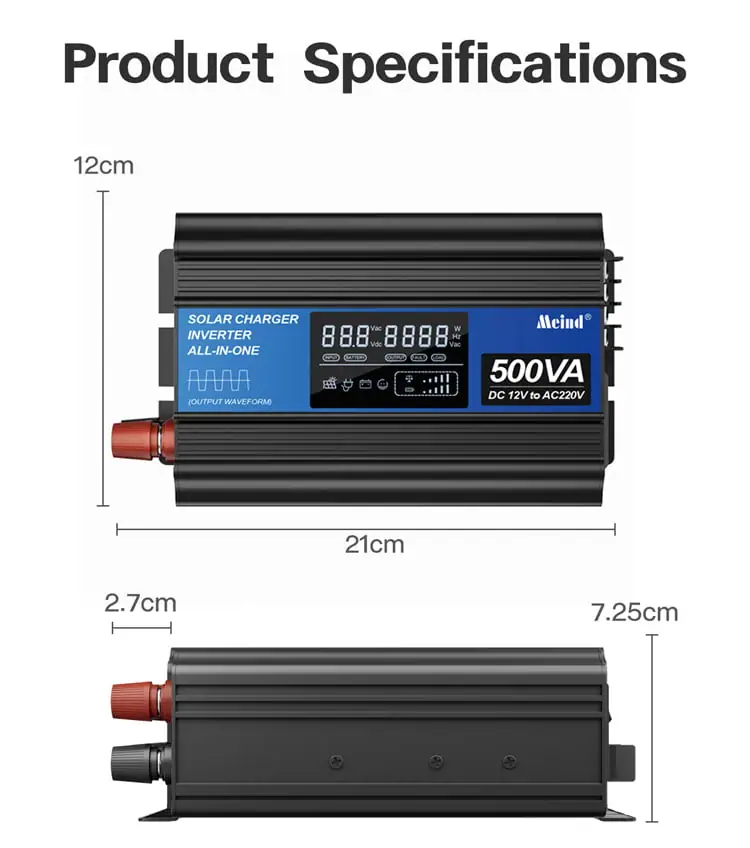 500W DC 12V/24V to AC 110V/220V Peak 1000W Off-Grid Solar Inverter detail 19