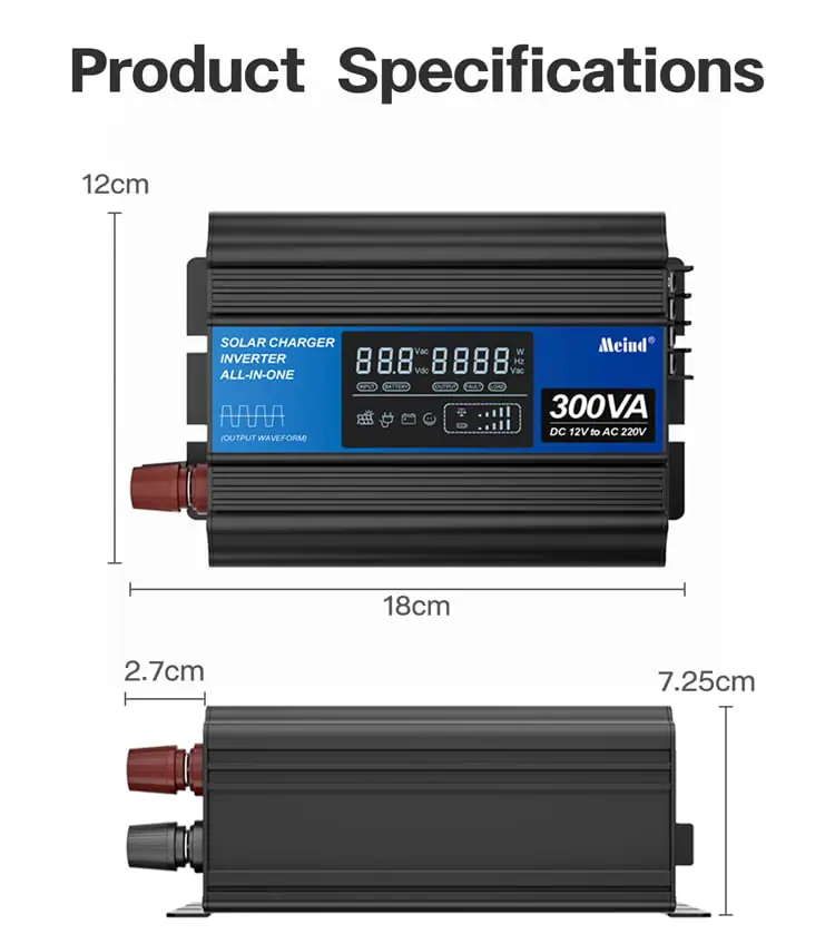 300W DC 12V/24V to AC 110V/220V Peak 600W Off-Grid Solar Inverter detail 19