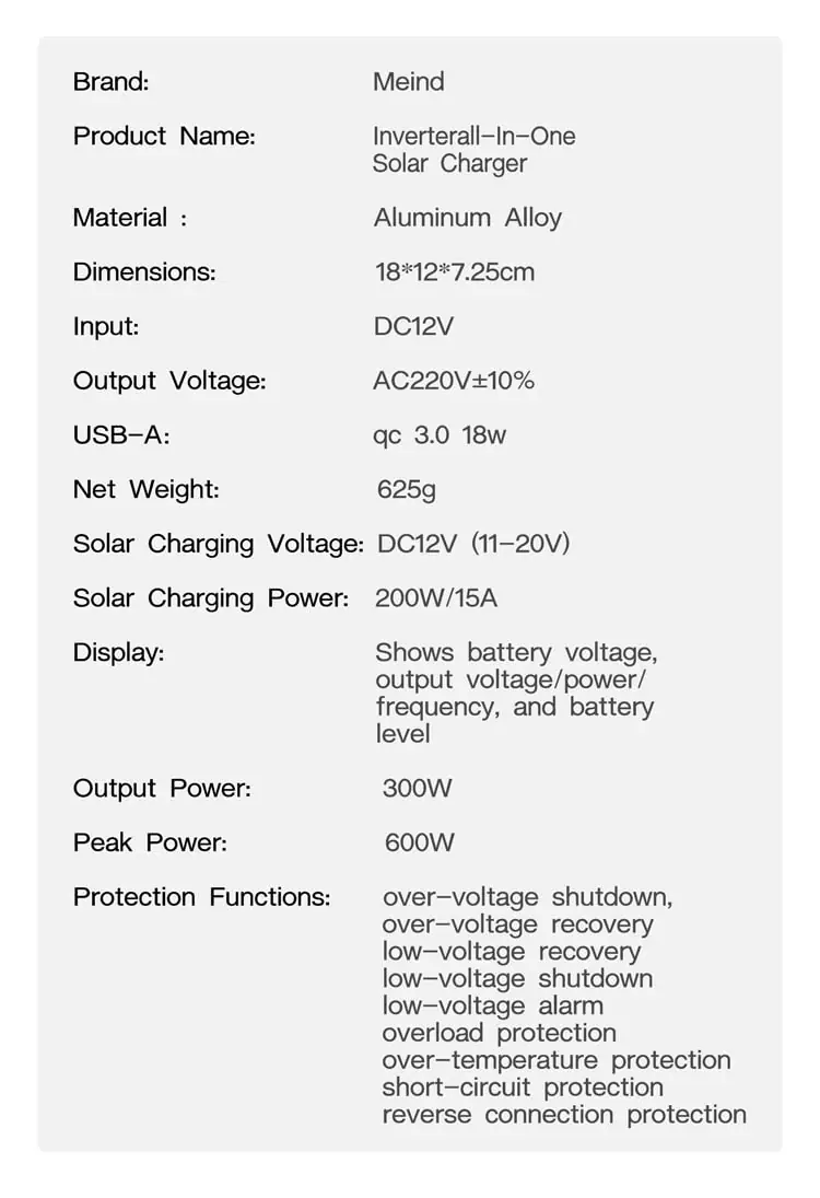 300W DC 12V/24V to AC 110V/220V Peak 600W Off-Grid Solar Inverter detail 20