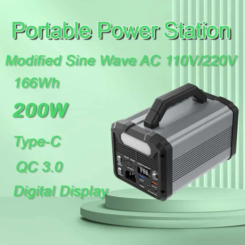 200W Power Station Portable Solar Power Supply Rechargeable Power Generator with Type-C LED Light