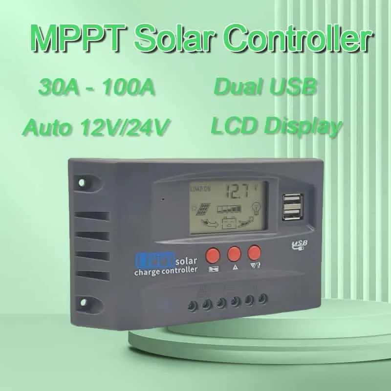12V/24V 30A 40A 50A 60A 80A 100A Smart MPPT Solar Charge Controller with Dual USB Ports LCD Display