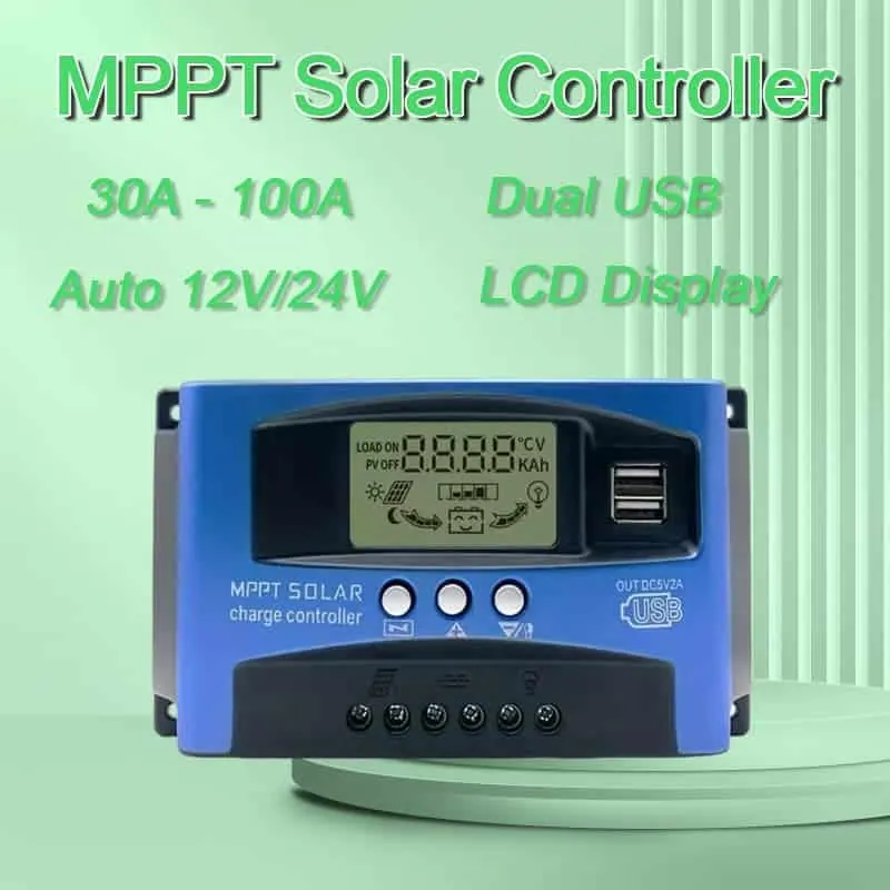 12V/24V 30A 40A 50A 60A 80A 100A Smart MPPT Solar Charge Controller with Dual USB Ports LCD Display