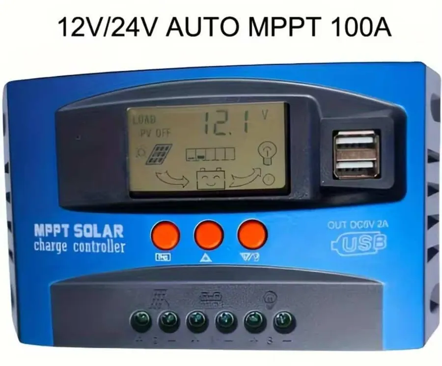 12V/24V 30A 40A 50A 60A 80A 100A Smart MPPT Solar Charge Controller with Dual USB Ports LCD Display view 3