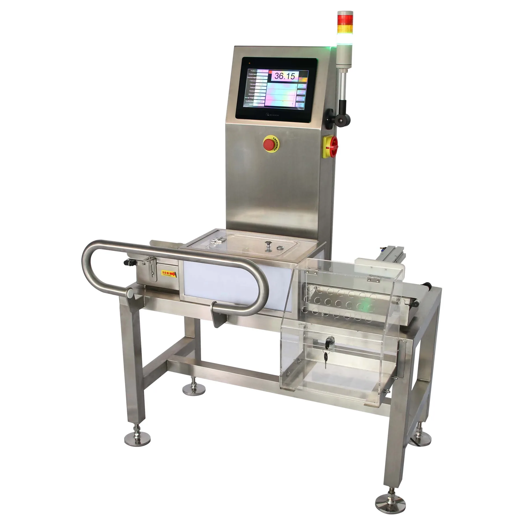 Small roller dynamic checkweigher on a production line