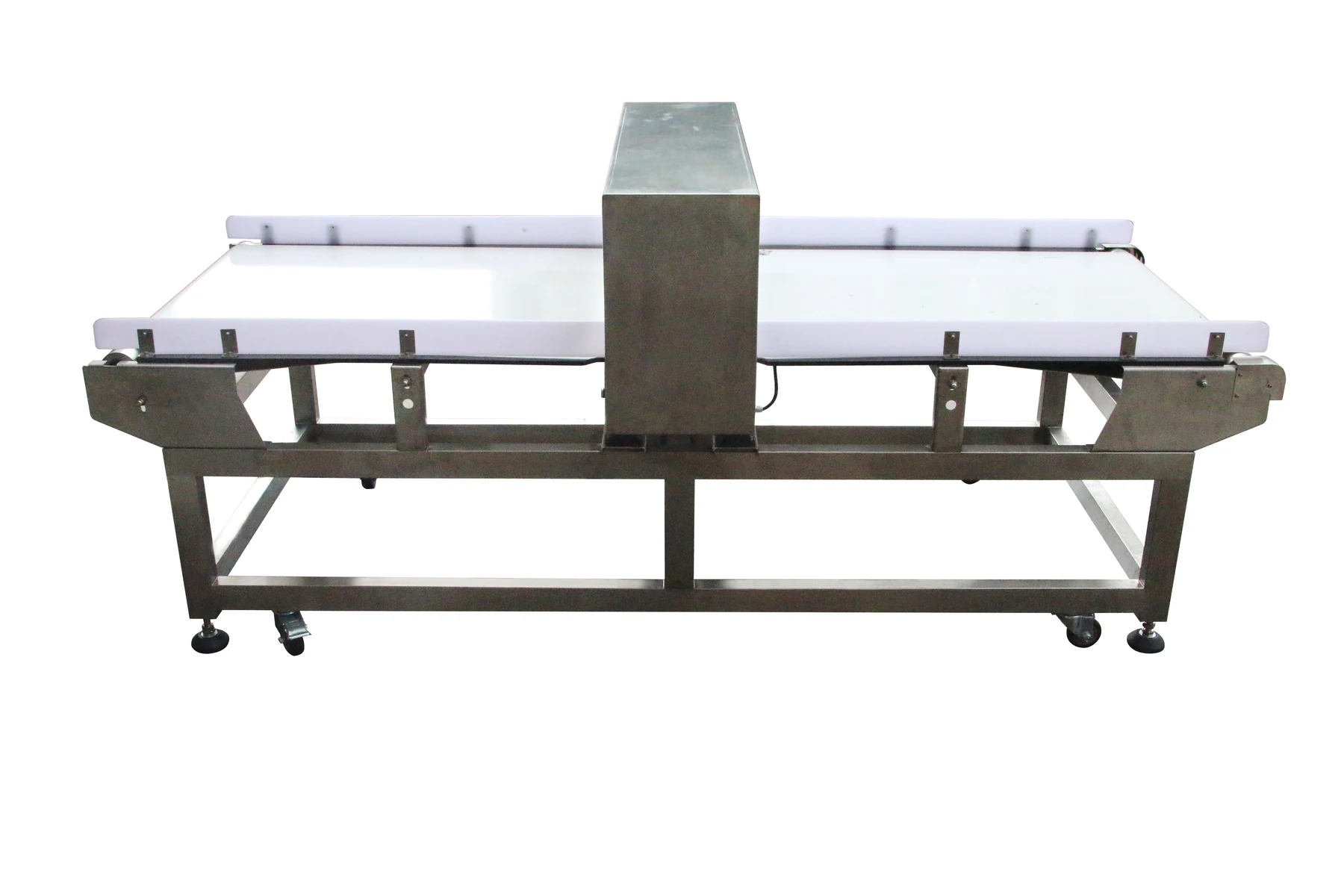 Pipe feed metal detector installed on a sauce production line