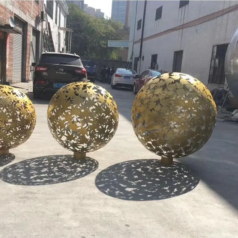 Leaf and Flower Garden Art Steel Spheres view 2