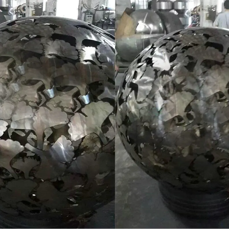 Leaf and Flower Garden Art Steel Spheres view 3