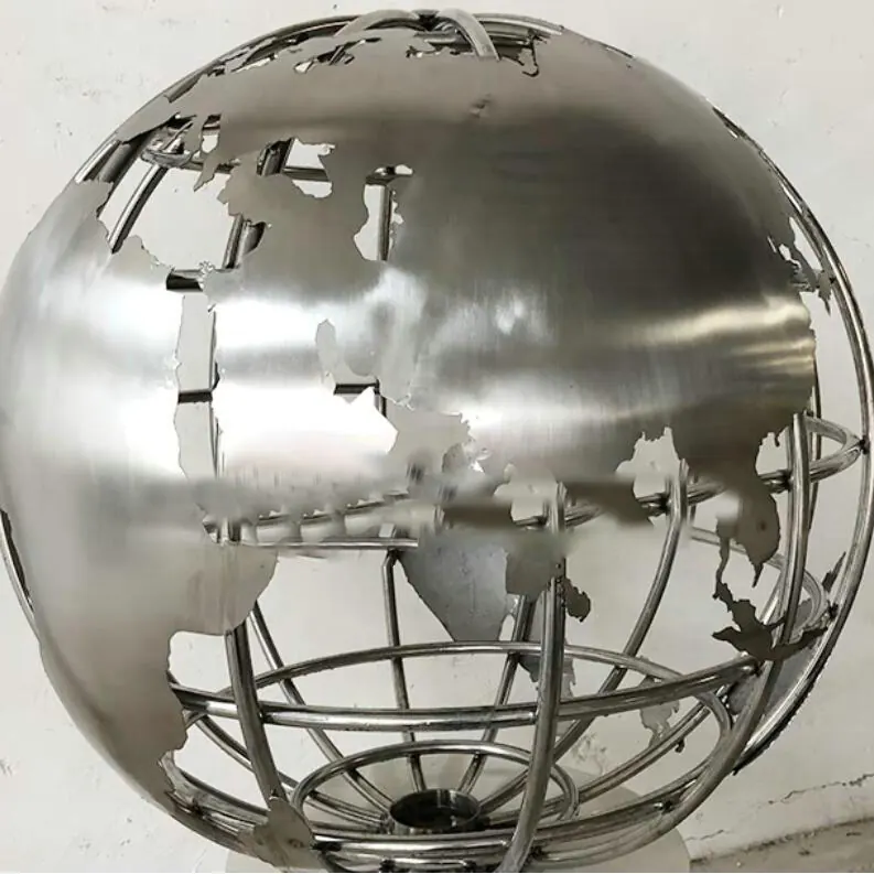 Metal World Globe Sculpture view 2