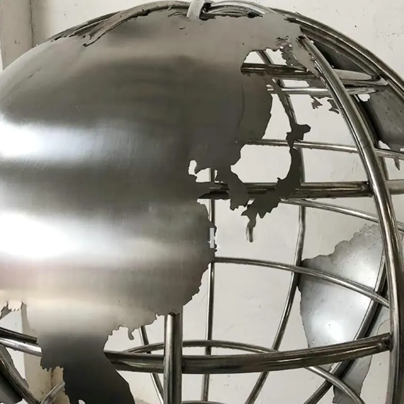 Metal World Globe Sculpture view 3