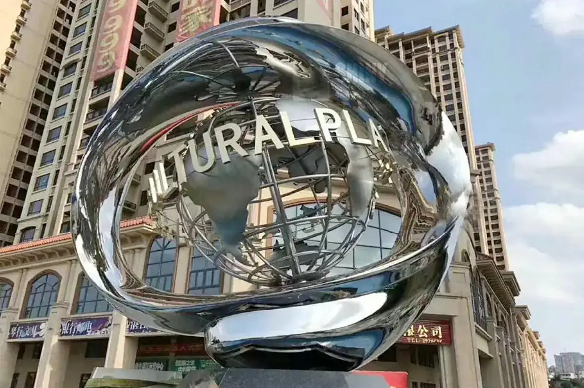 Large Stainless Steel Globe Sculpture photograph 2