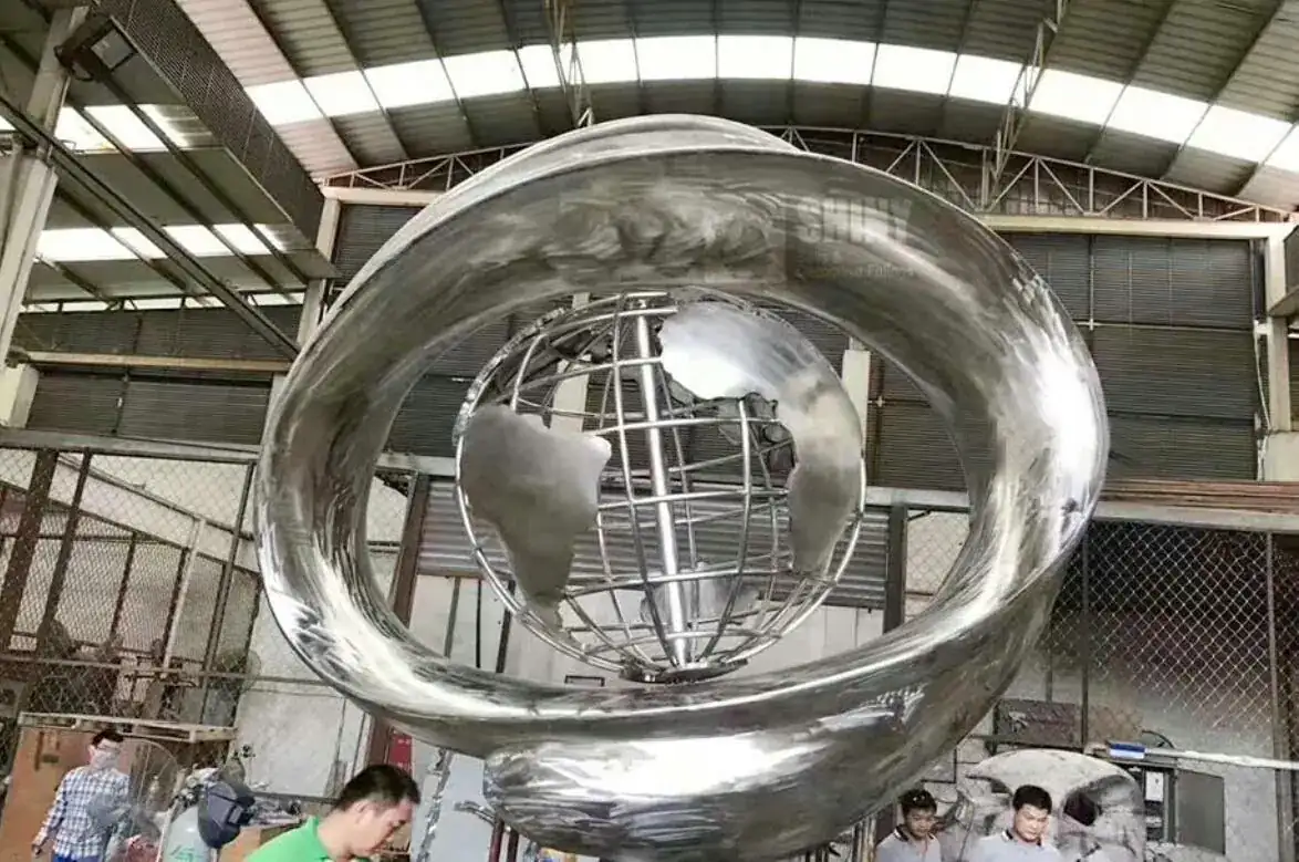 Large Stainless Steel Globe Sculpture photograph 3