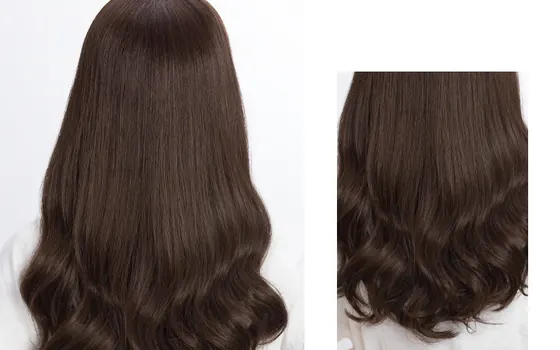 Back and side view of a Morning Star human hair wig