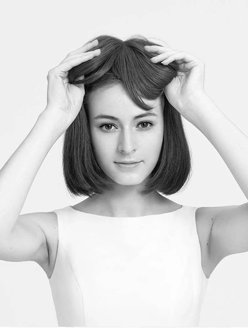 Short bob hair style photographed for Morning Star Wigs Studio
