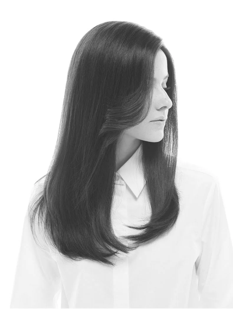 Long straight human hair styled and photographed in the Morning Star studio