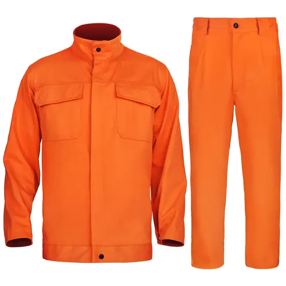MS-313O orange FR cotton work suit with leather sleeves