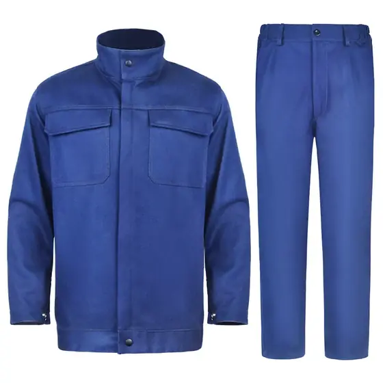 MS-313N navy FR cotton work suit with leather sleeves