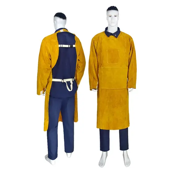 MS-383 leather bib apron with sleeves front view