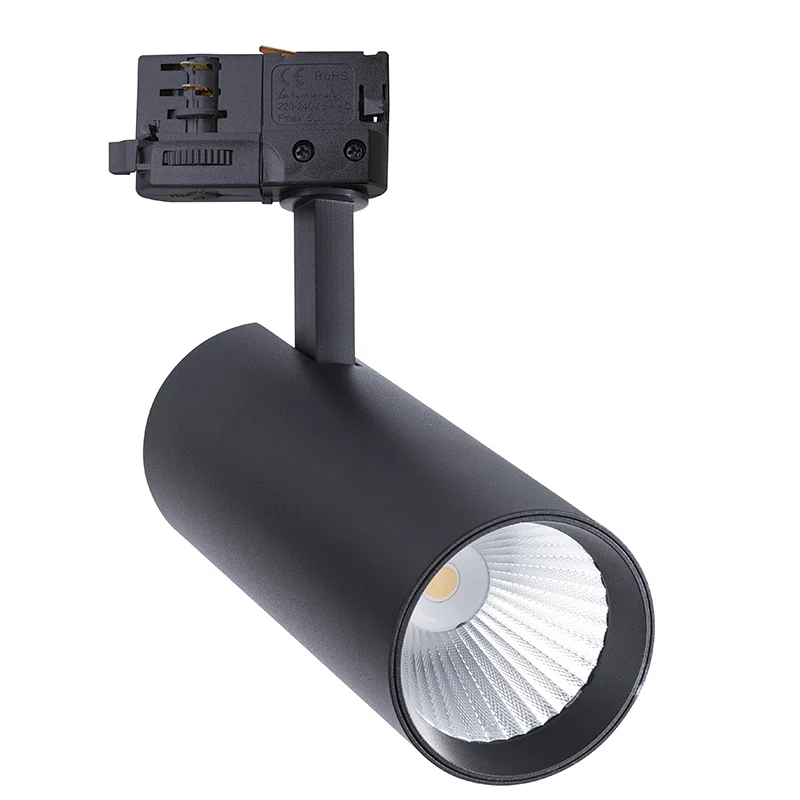30W two-wire LED track light head in black extruded aluminium housing