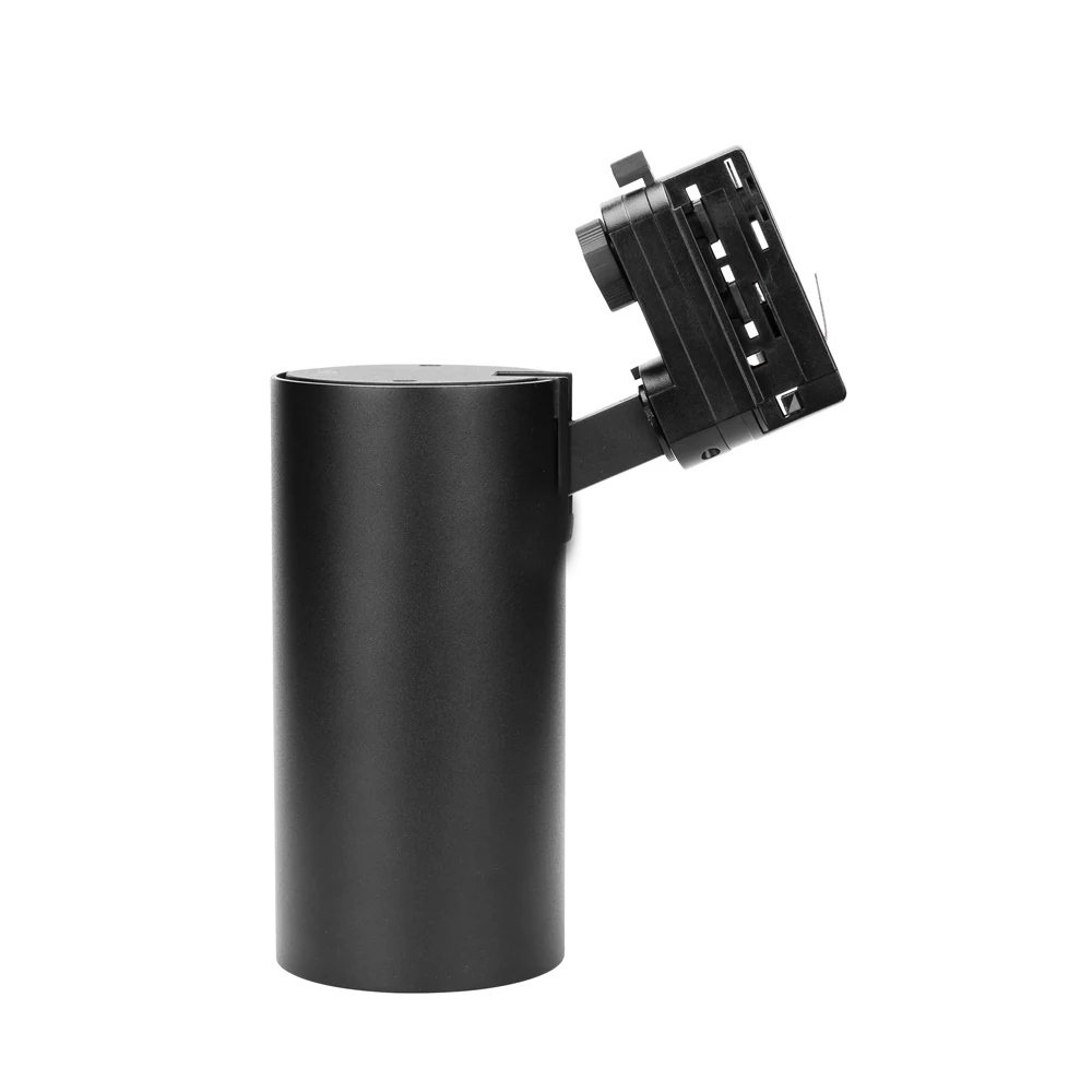 Group of 30W LED track lights on a single track rail with different beam angles