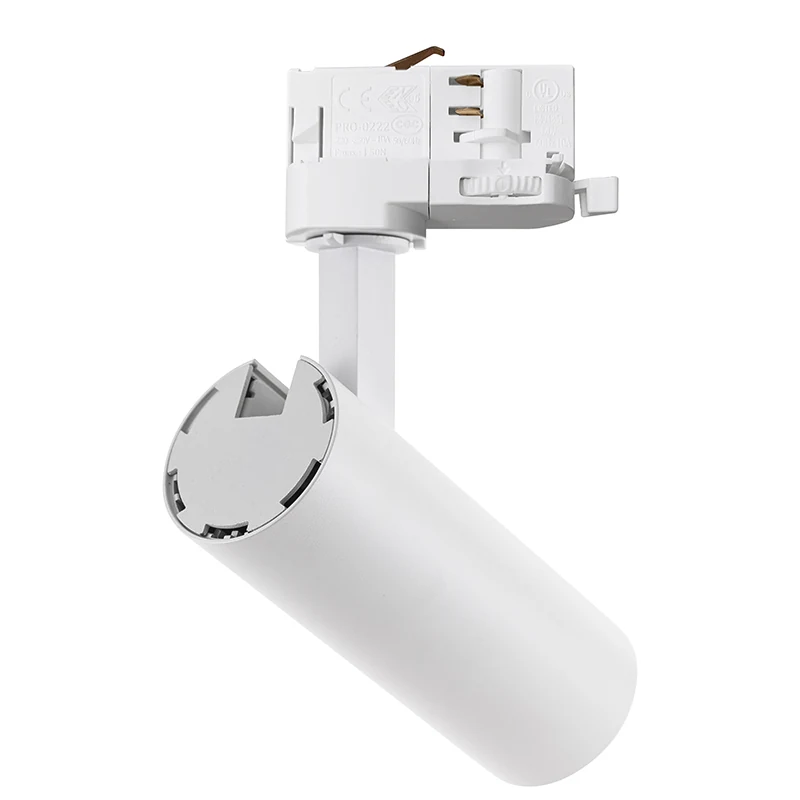 Group of 10W LED track lights mounted on a single track rail