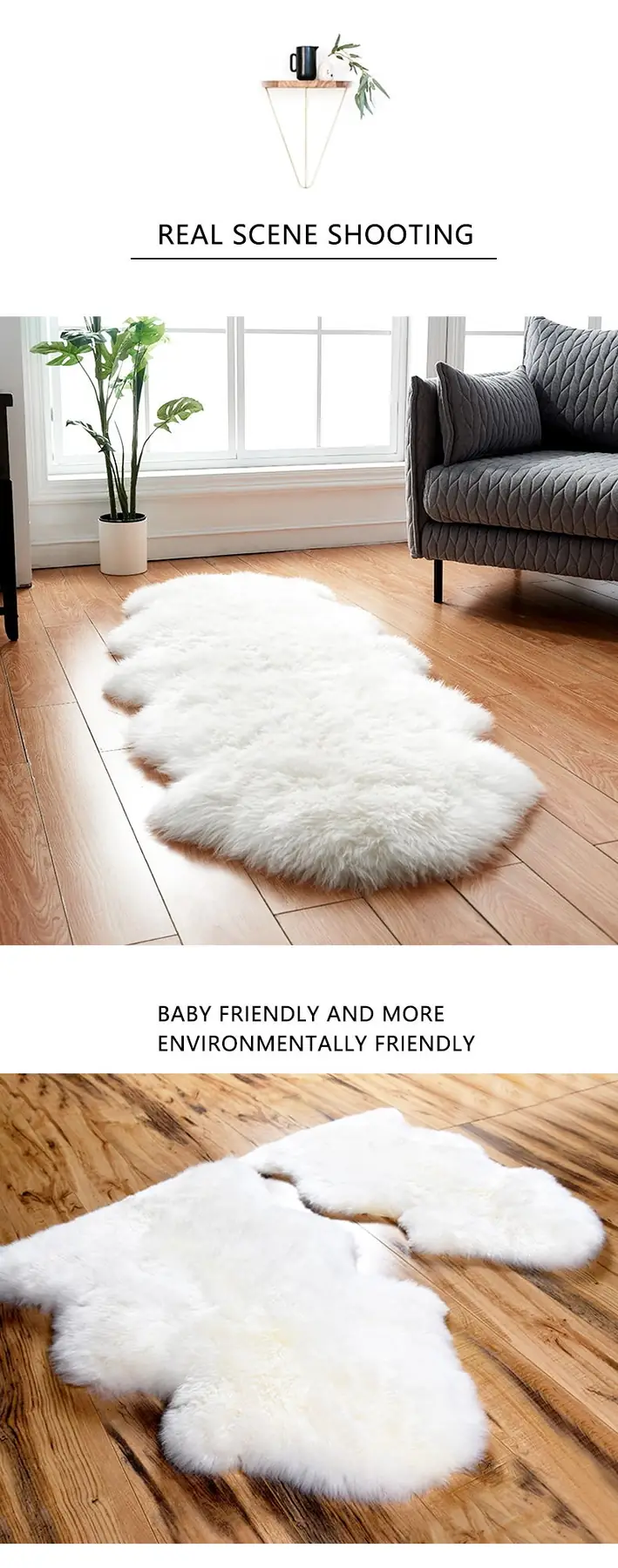 Super Soft Long Hair Pile Shaggy Area Faux Fur Rug extra photo