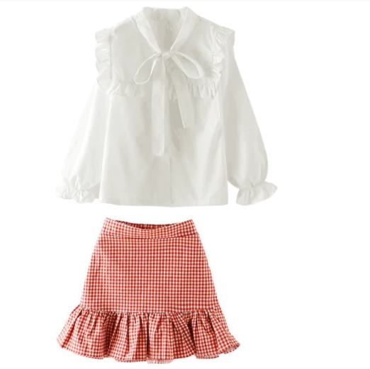 Ruffle Blouse & Gingham Skirt Set