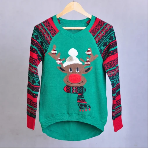 Teal Reindeer Sweater