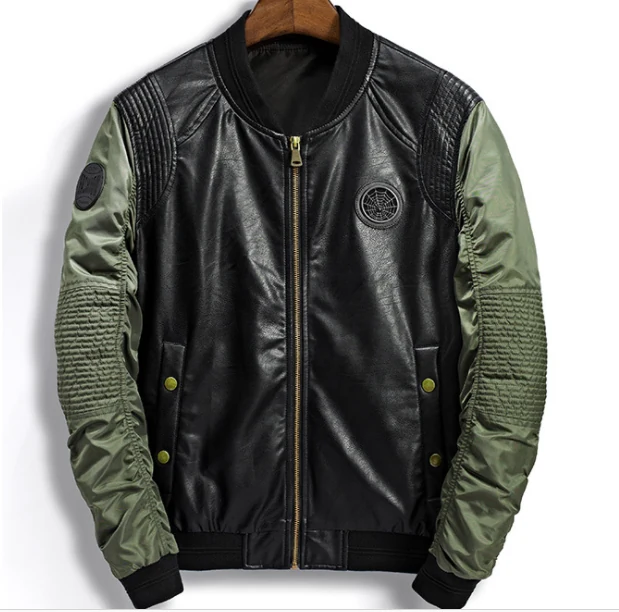 Leather-Sleeve Bomber Jacket