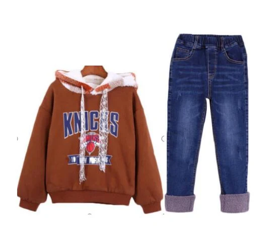 Knit Hoodie & Jeans Set