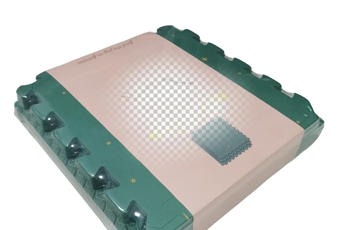 Laminated EVA foam mat with a printed surface film
