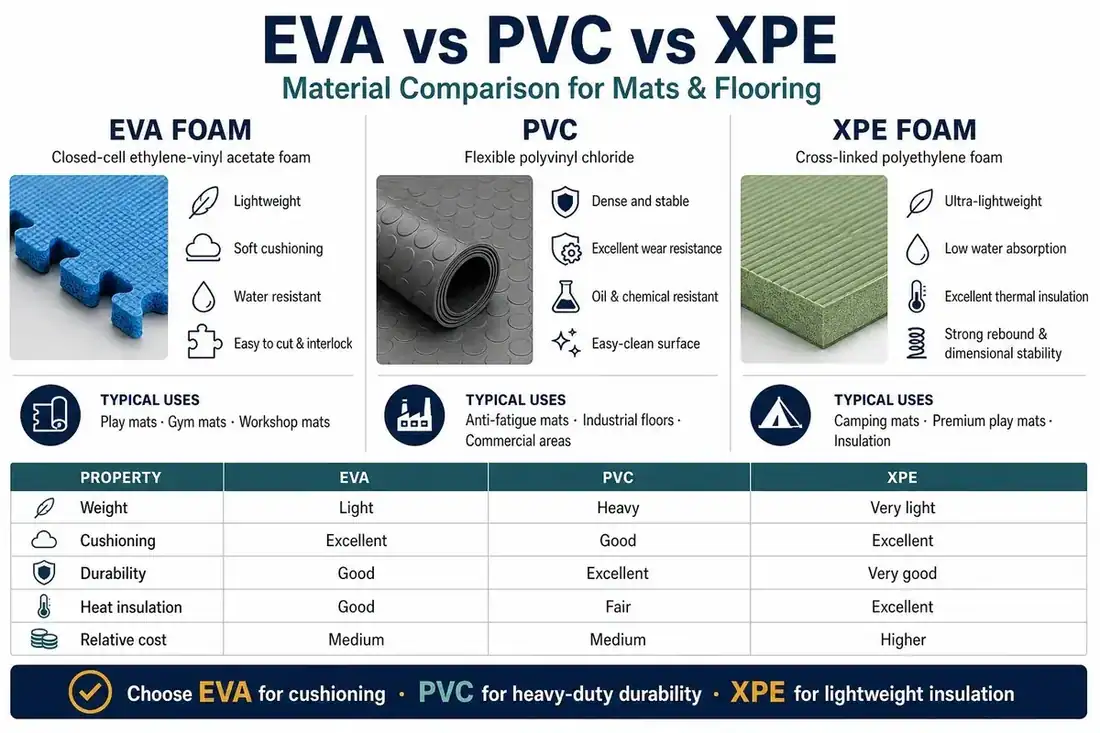 EVA vs PVC vs XPE Foam Mats: Which Material Is Right for Your Market?