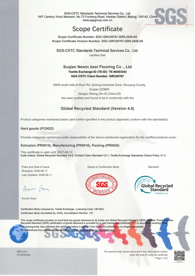 GRS Global Recycled Standard certificate 2026