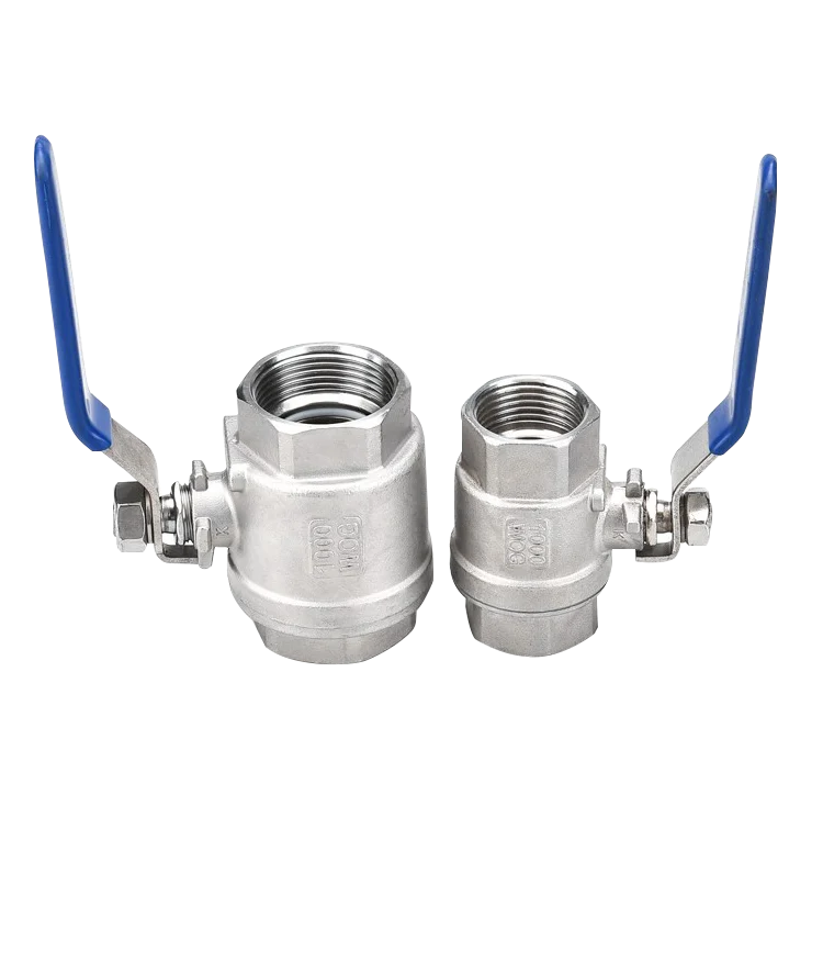 Stainless steel 1-piece ball valve with silver handle and threaded port connection