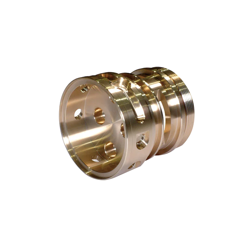 Precision CNC turned and milled brass machining component with threaded and bored features