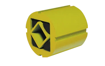 DK-S rubber suspension unit showing light metal profile and yellow protective painted exterior