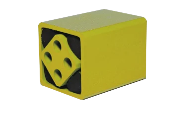 DR-A rubber suspension unit featuring square profile body with internal core and protective yellow finish