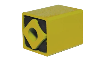DR-C rubber suspension unit showing steel outer housing, rubber inserts, and yellow protective paint finish