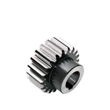 A metal spur gear with a central bore and keyway on a white background