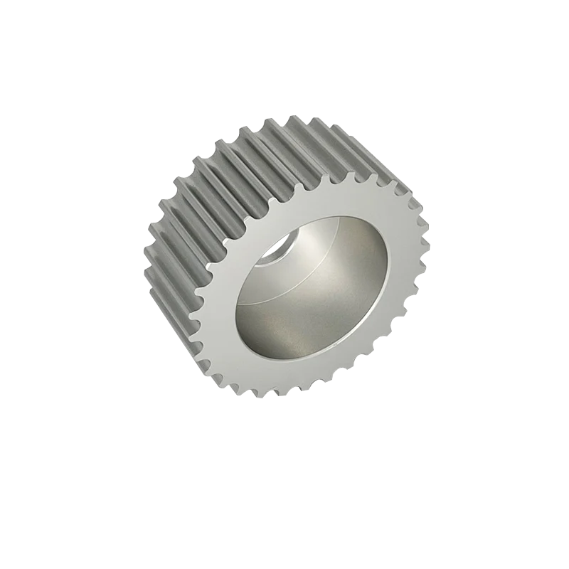 Toothed timing pulley with precision hobbed teeth and mounting holes
