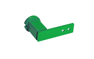 Green industrial torsion arm bracket isolated on a white background