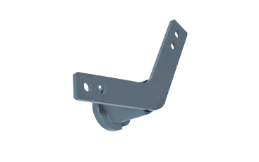 3D render of an angled metal mounting bracket with pre-drilled holes