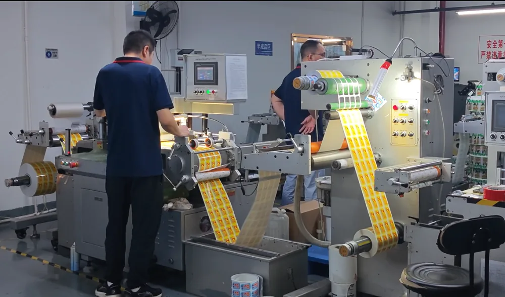 Press operator at the label line