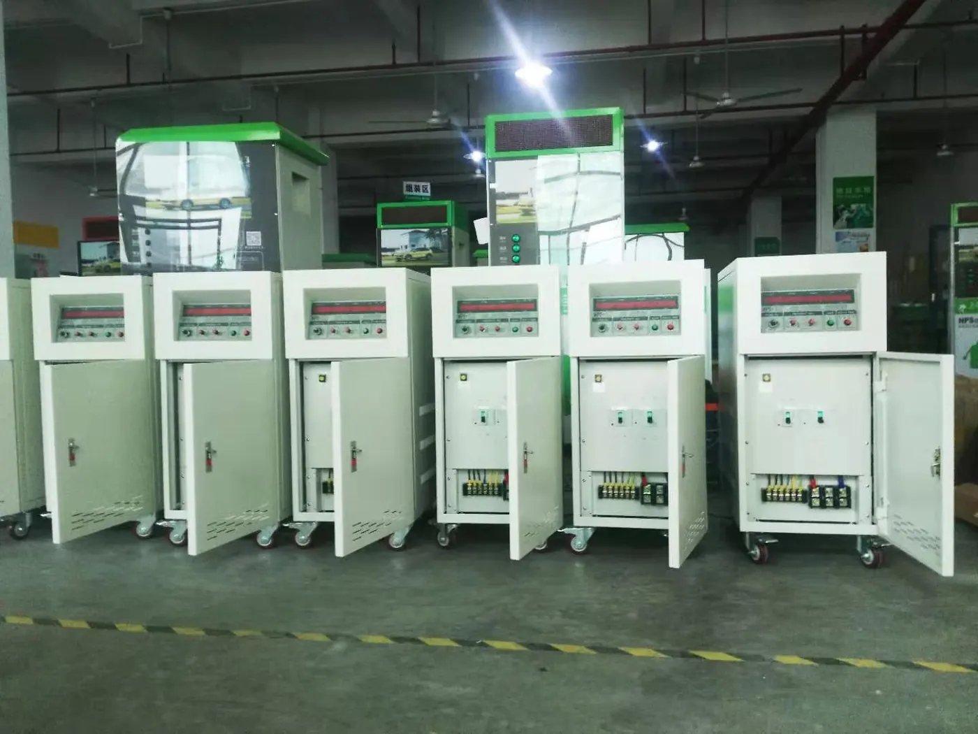 HPA cabinets on the factory floor with doors open