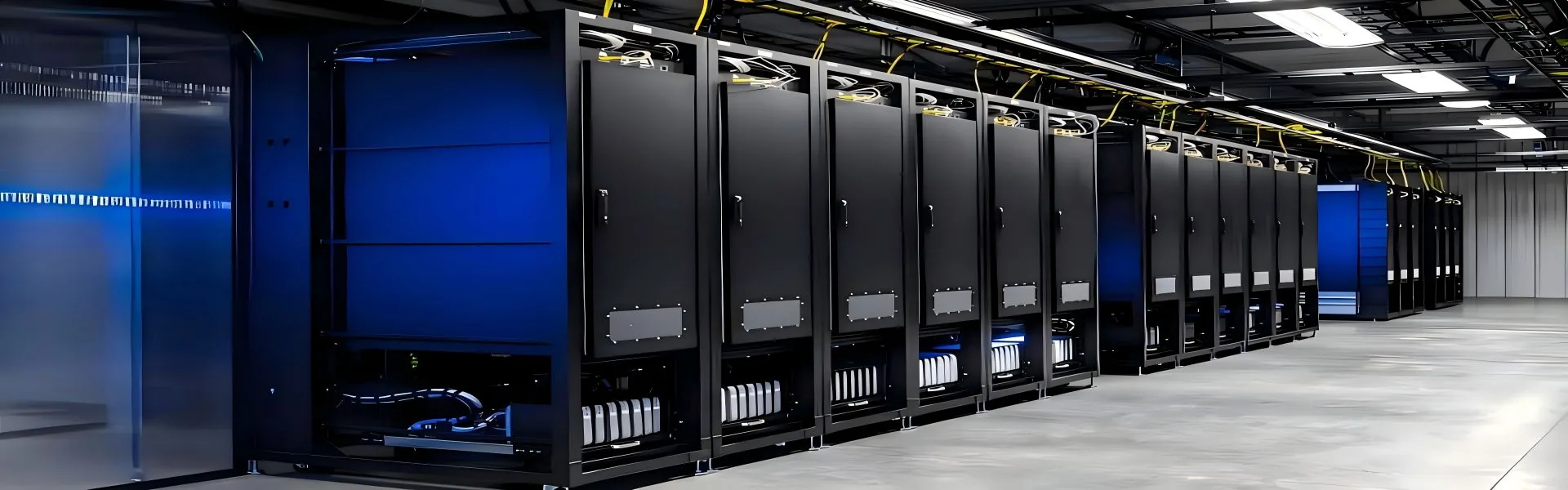 Equipment hall representing dual-source IT loads served by a static transfer switch