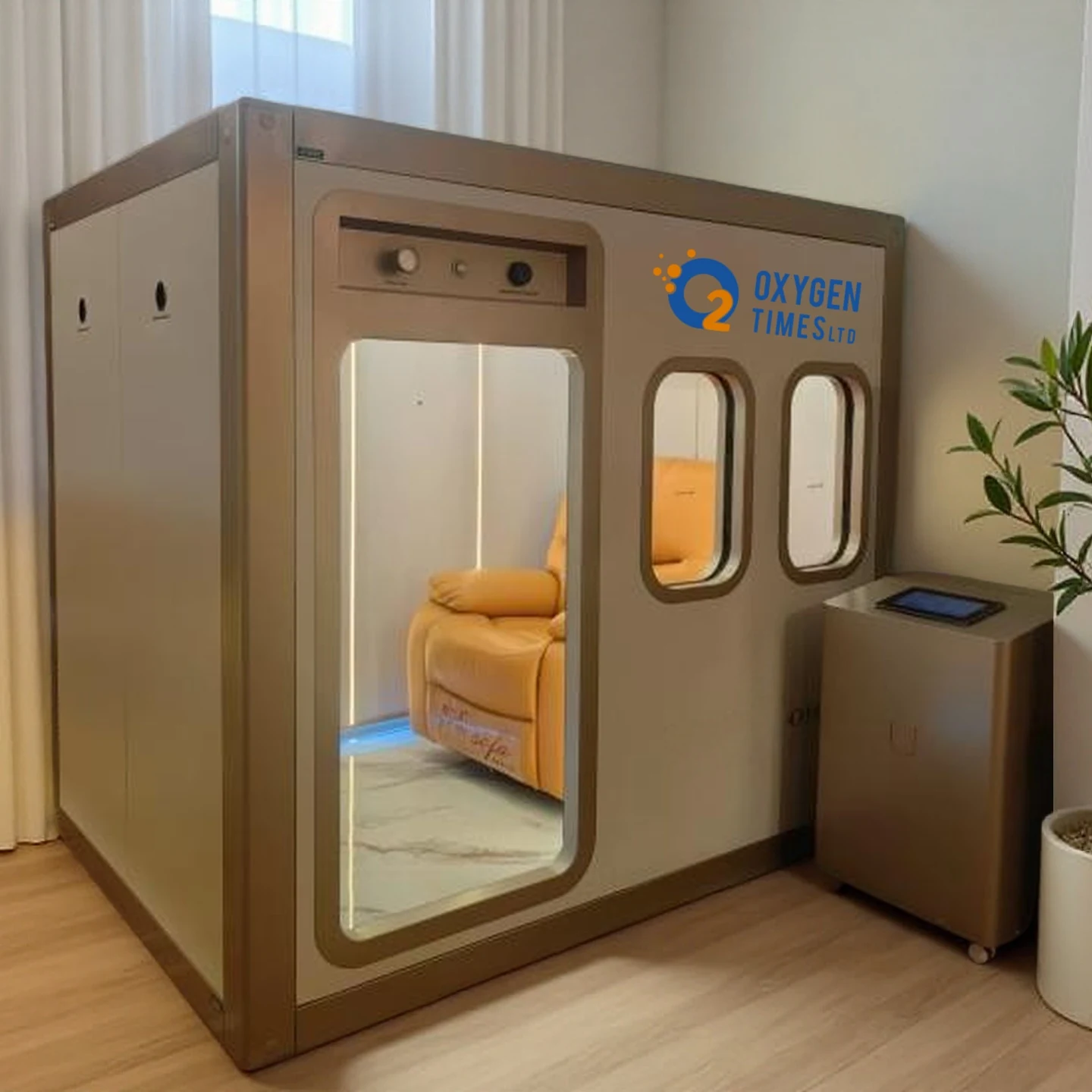 OHD15 multi-person hyperbaric chamber with two seats and viewing windows