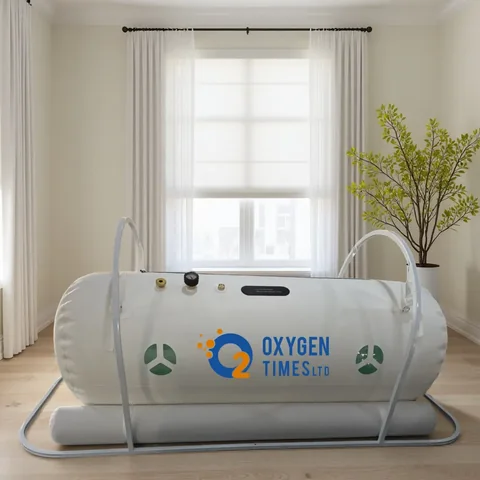 Side view of the Oxygen Times soft-shell sitting chamber in a living space