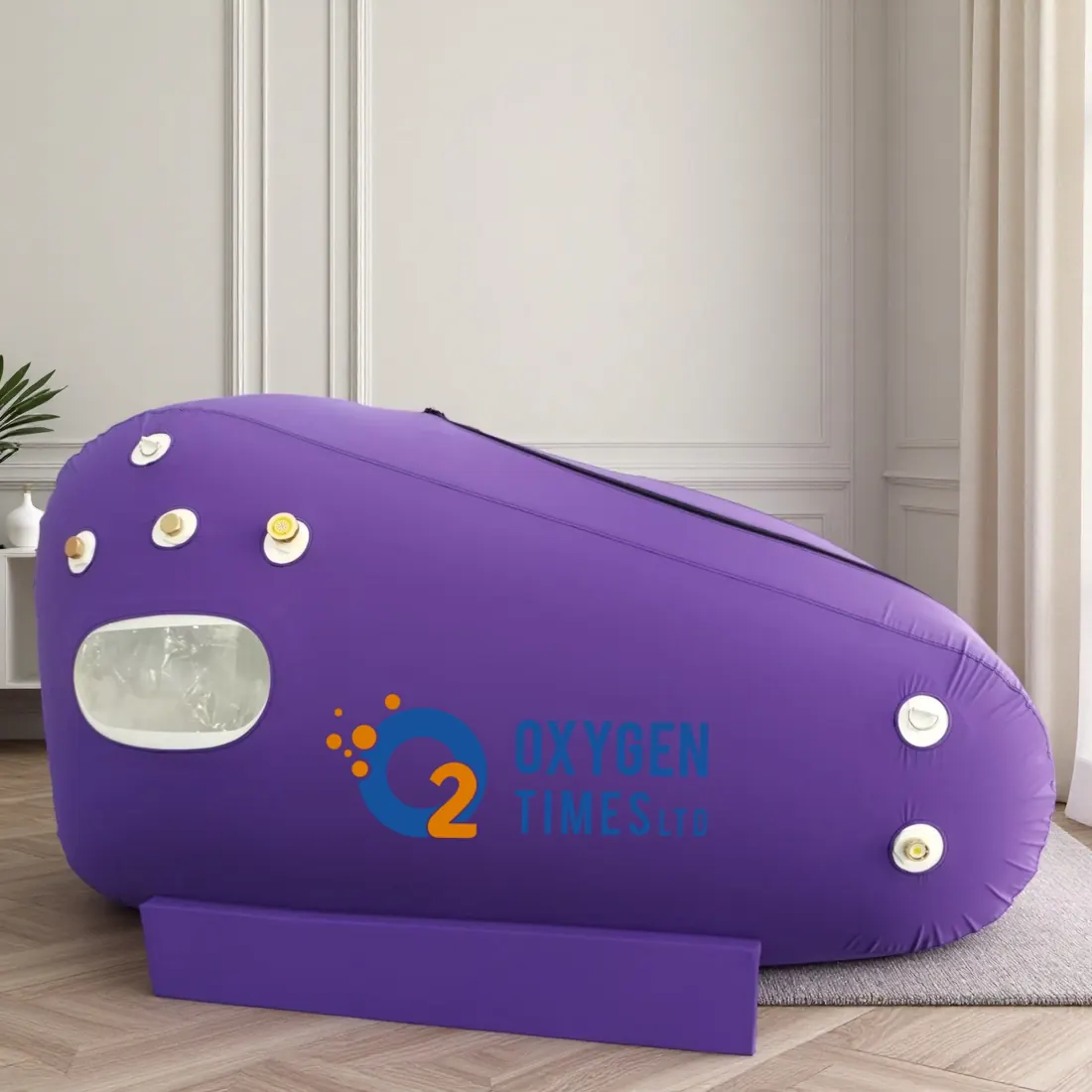 OTS15P premium sitting hyperbaric chamber in purple, shoe-shape interior