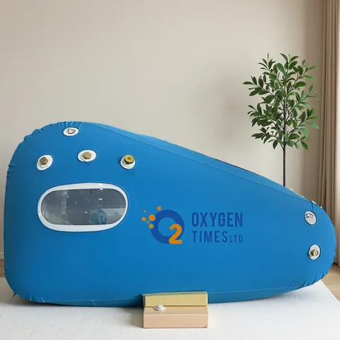 OTS15P premium sitting hyperbaric chamber in blue with panoramic window